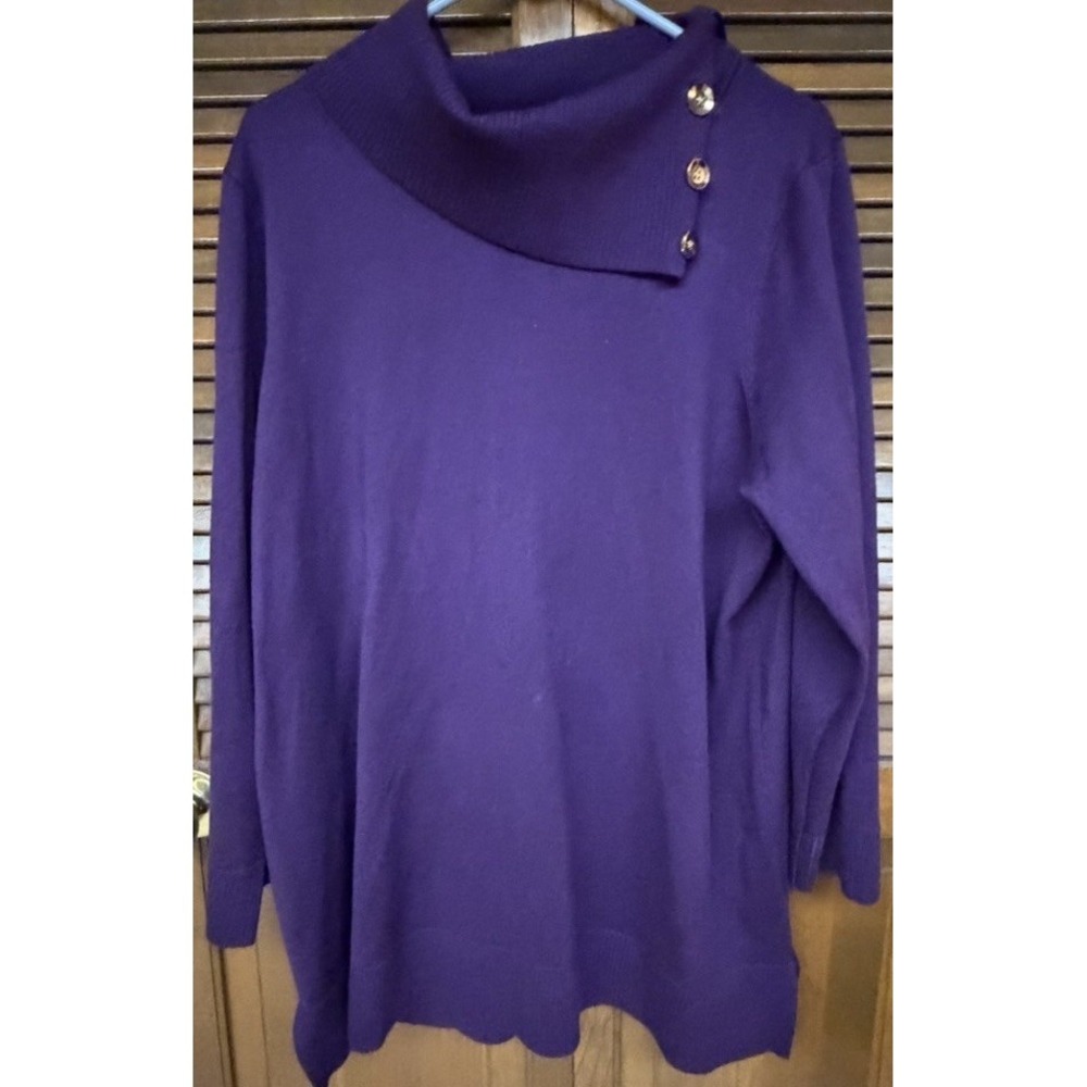 Cable & Gauge Purple Cowl Neck Sweater 2X Gold Button Plus Size Quiet Luxury NWT